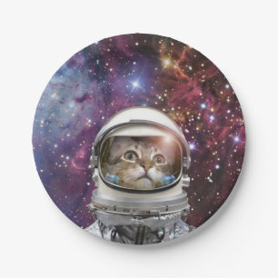Cosmonaut cat paper plate