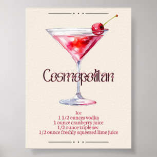 Cosmopolitan Art Print   Bar Decor Cocktail Poster