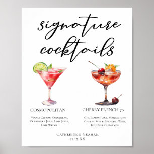 Cosmopolitan Cherry French 75 Cocktails Menu Poster