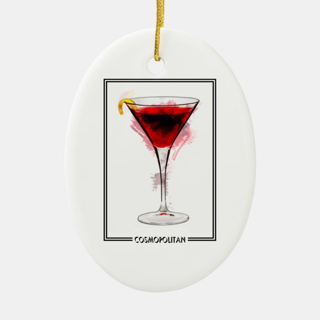 Cosmopolitan Cocktail Marker Sketch Ceramic Tree Decoration (Front)