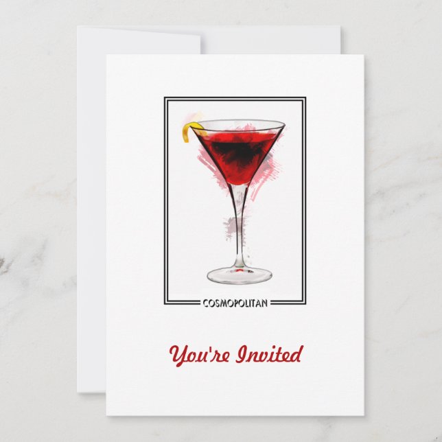 Cosmopolitan Cocktail Marker Sketch Invitation (Front)