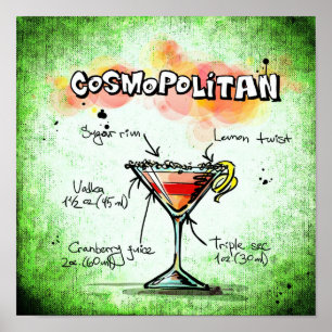 Cosmopolitan Cocktail recipe poster home decor