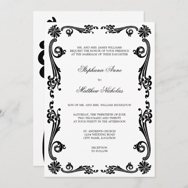 Cosmopolitan Flourish Swirls Wedding Invitation (Front/Back)