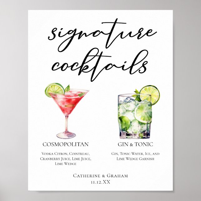 Cosmopolitan Gin & Tonic Signature Cocktails Menu Poster (Front)