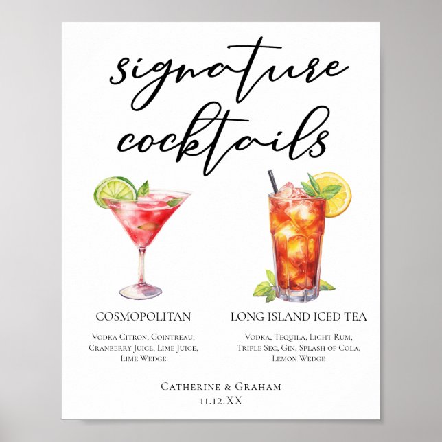 Cosmopolitan Long Island Signature Cocktails Menu Poster (Front)