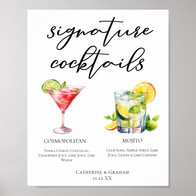 Cosmopolitan Mojito Signature Cocktails Menu Poster (Front)