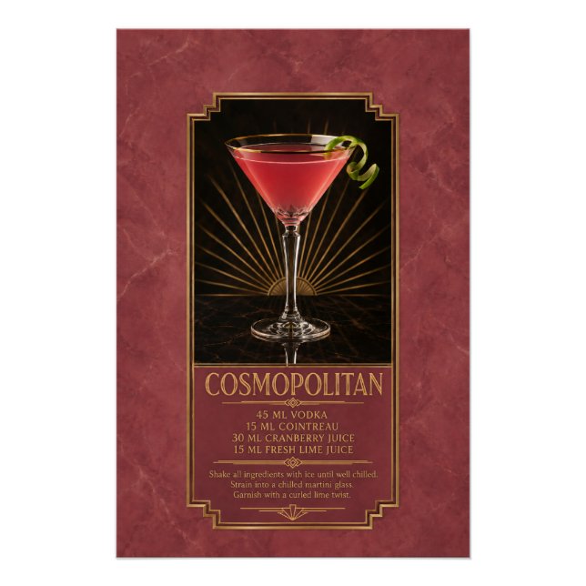 Cosmopolitan Recipe Poster | Bar Art (Front)