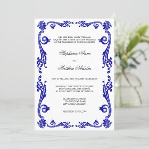 Cosmopolitan Royal Blue Flourish Swirls Wedding Invitation
