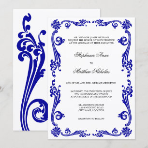 Cosmopolitan Royal Blue Flourish Swirls Wedding Invitation