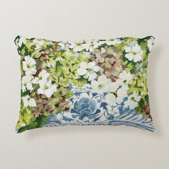 Cosmos and hydrangeas in a chinese vase 2013 decorative cushion (Front)
