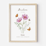 Cosmos Birth Month Flower Poster<br><div class="desc">This Cosmos birth flower watercolour illustration will make a special personalised birthday gift,  or a lovely present for Mother's Day,  Christmas or a newborn baby.</div>