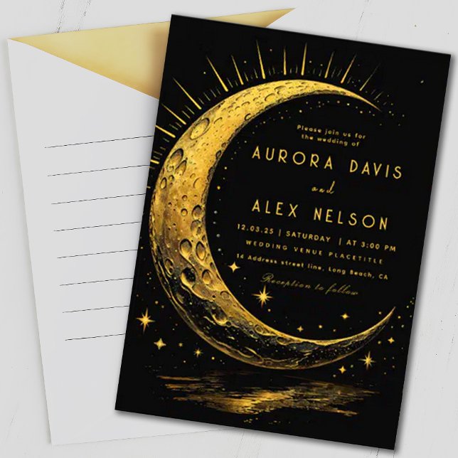 Cosmos Black Dreamy Mystical Moon Night Wedding Invitation (Creator Uploaded)