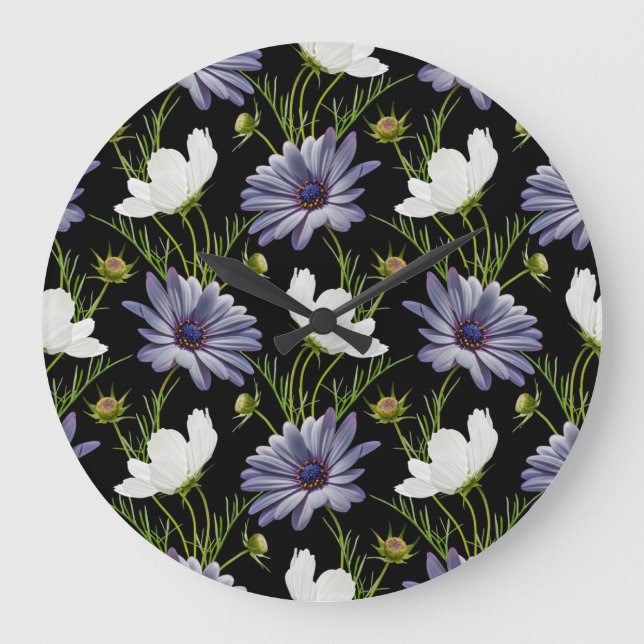 Cosmos Daisy Floral Seamless Collage Large Clock (Front)