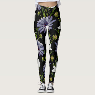 Cosmos Daisy Floral Seamless Collage Leggings
