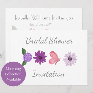 Cosmos Floral Bridal Shower, Pink & Purple Set Invitation