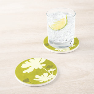 Cosmos Floral Silhouette Lime Green Summer Home Coaster