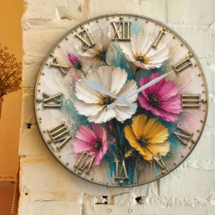 Cosmos Flower Elegant Botanical Floral Decor Large Clock
