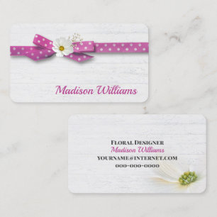 Cosmos Flower in Polka Dot Ribbon Business Card