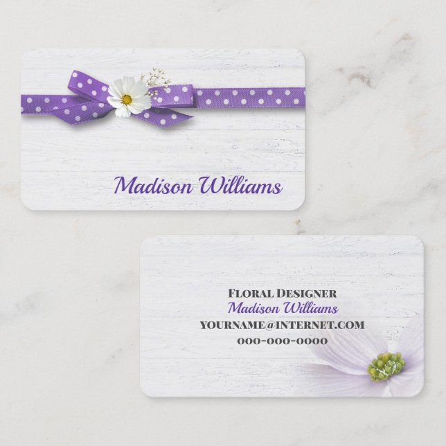 Cosmos Flower in Polka Dot Ribbon Business Card (Front/Back)