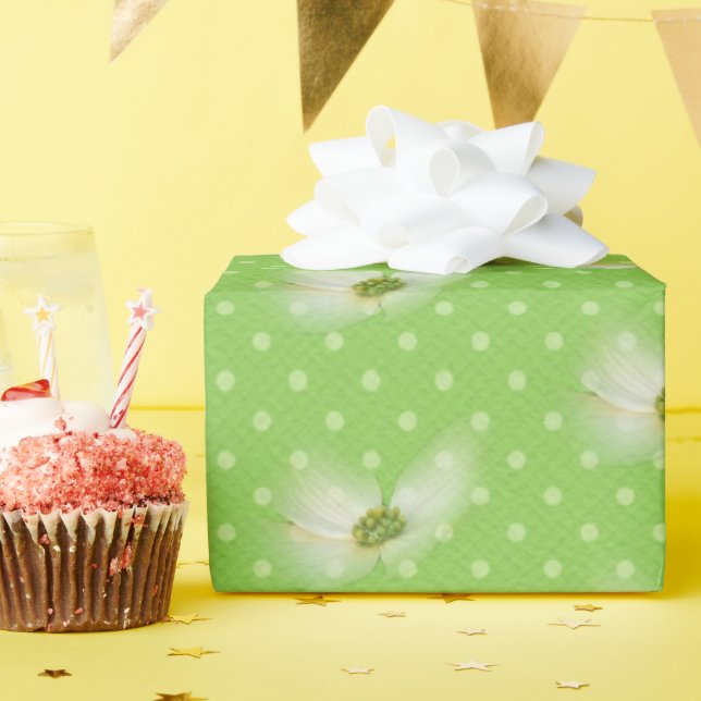 Cosmos flower on polka dots wrapping paper (Birthday Party)