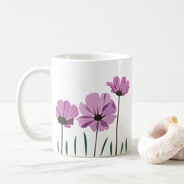 Cosmos Flower Purple Flower Pink Flower   Coffee Mug (With Donut)