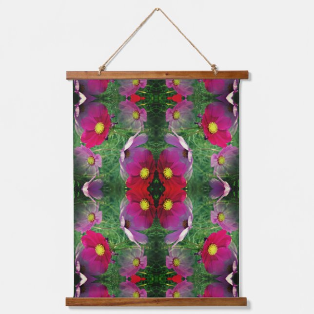 Cosmos Flowers Abstract Nature Pattern     Hanging Tapestry (Front)