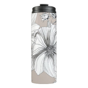 Cosmos Flowers: Botanical Drawing Pattern. Thermal Tumbler