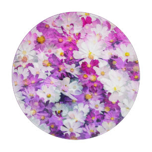 Cosmos flowers: floral pink purple background cutting board