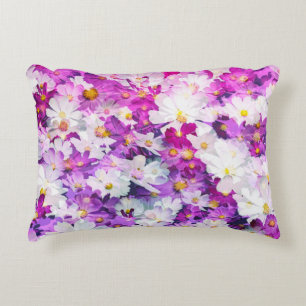 Cosmos flowers: floral pink purple background decorative cushion