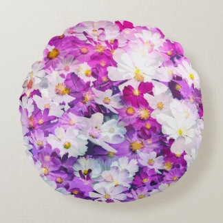 Cosmos flowers: floral pink purple background round cushion
