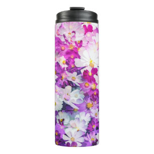 Cosmos flowers: floral pink purple background thermal tumbler