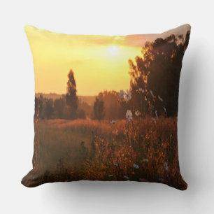 Cosmos flowers in sunset  cushion