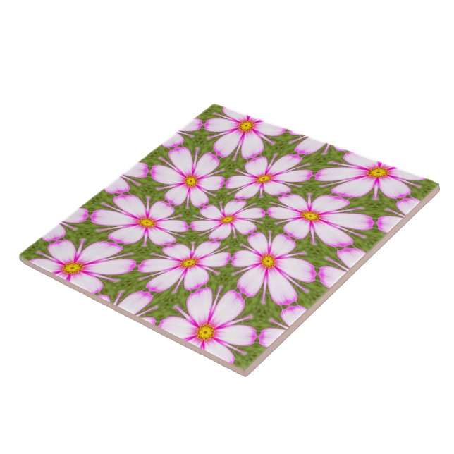 Cosmos Flowers Pattern Ceramic Tile (Side)