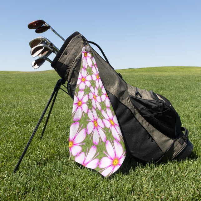 Cosmos Flowers Pattern Golf Towel (Green)