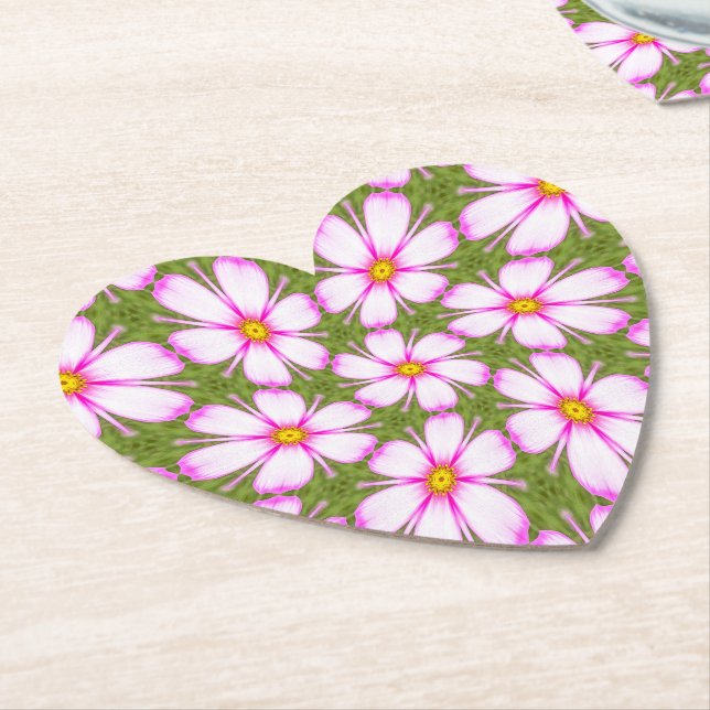 Cosmos Flowers Pattern Paper Coaster (Angled)