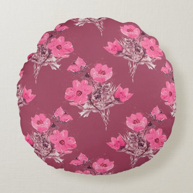 Cosmos flowers seamless patternabstract, art, back round cushion (Front)
