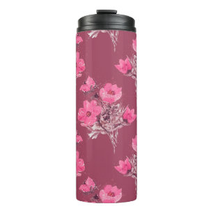 Cosmos flowers seamless patternabstract, art, back thermal tumbler