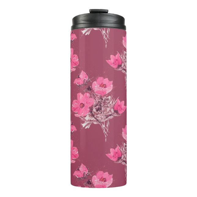 Cosmos flowers seamless patternabstract, art, back thermal tumbler (Front)