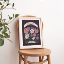 Cosmos Flowers Seed Packet Poster (Deep Purple)