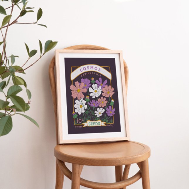 Cosmos Flowers Seed Packet Poster (Deep Purple) (Creator Uploaded)