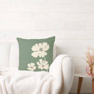 Cosmos Flowers Silhouettes Modern Floral Wall Cushion