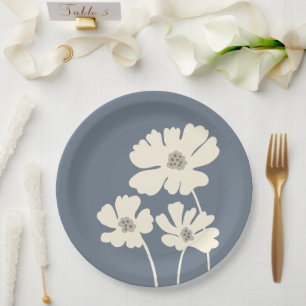 Cosmos Flowers Silhouettes Modern Floral Wall Paper Plate