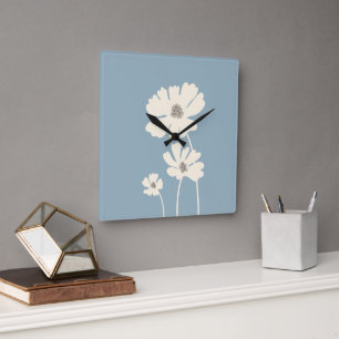 Cosmos Flowers Silhouettes Modern Floral Wall Square Wall Clock