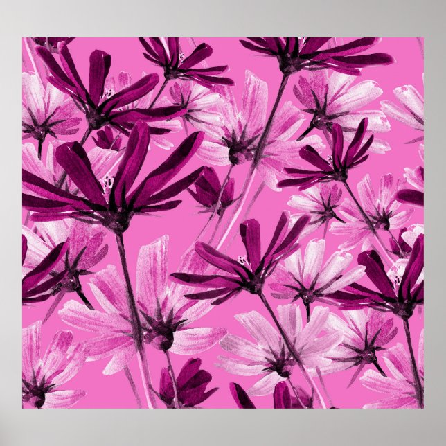 Cosmos Flowers Vintage Seamless Pattern Poster (Front)