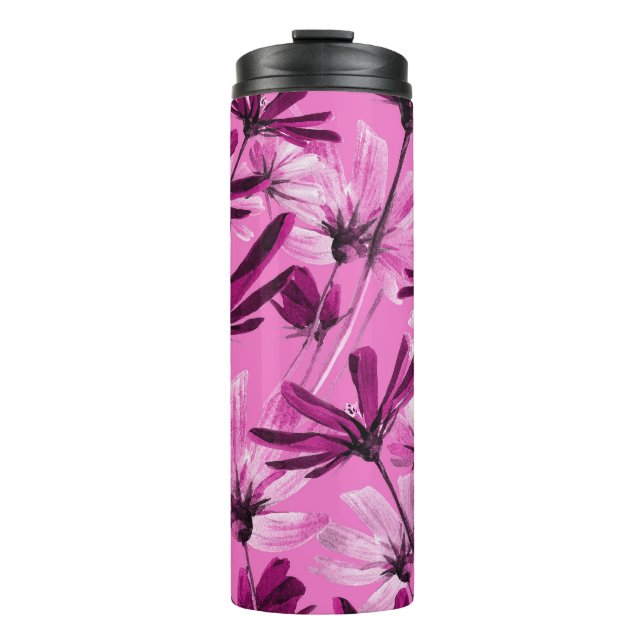 Cosmos Flowers Vintage Seamless Pattern Thermal Tumbler (Front)