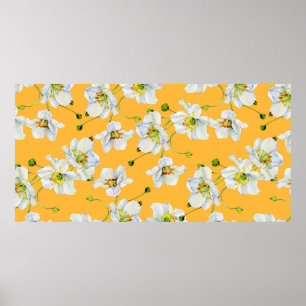 Cosmos flowers watercolor illustration pattern poster