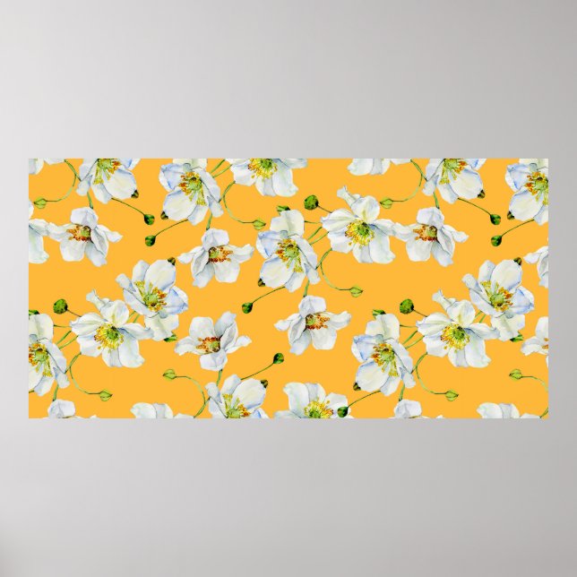 Cosmos flowers watercolor illustration pattern poster (Front)