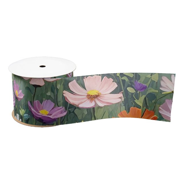 Cosmos Garden Abstract Satin Ribbon (Spool)