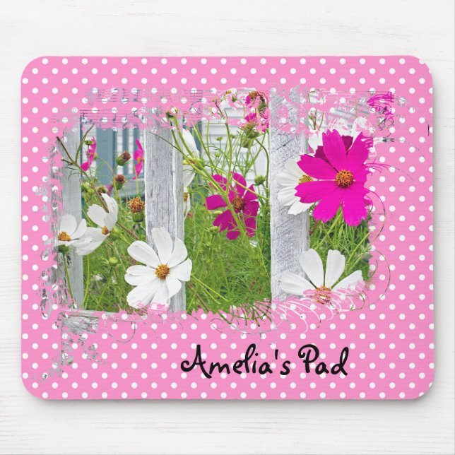 Cosmos Garden on Polka Dots Mouse Pad (Front)