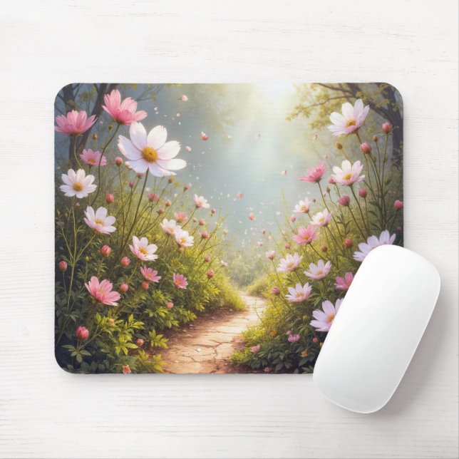 Cosmos Garden With a Sunny Dirt Path Mouse Pad (With Mouse)